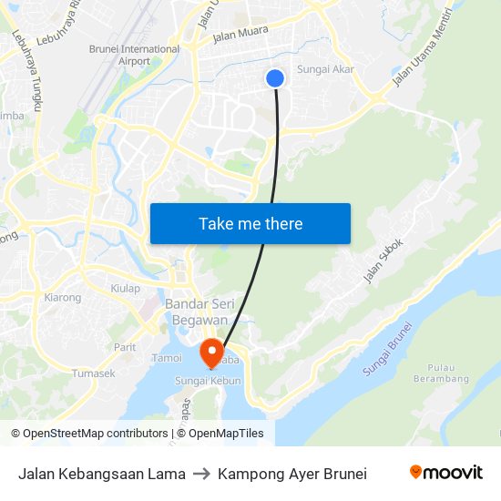 Jalan Kebangsaan Lama to Kampong Ayer Brunei map