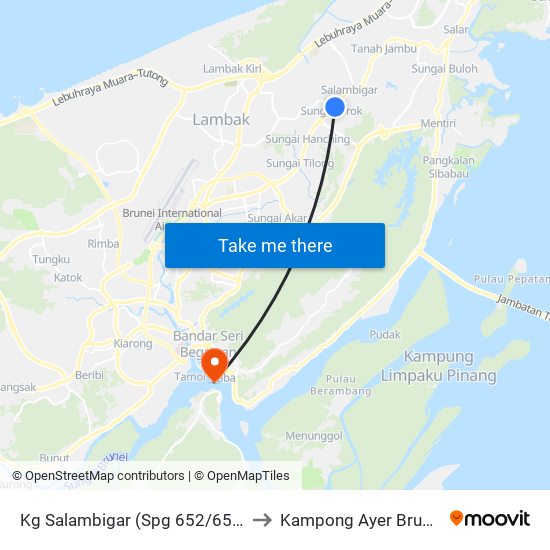 Kg Salambigar (Spg 652/658) to Kampong Ayer Brunei map