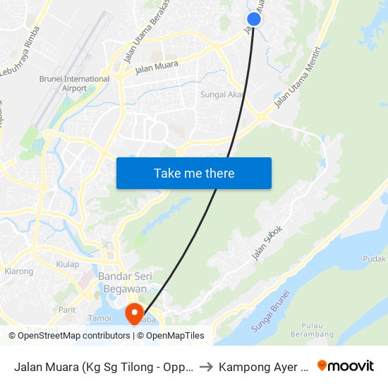 Jalan Muara (Kg Sg Tilong - Opp Spg 395) to Kampong Ayer Brunei map