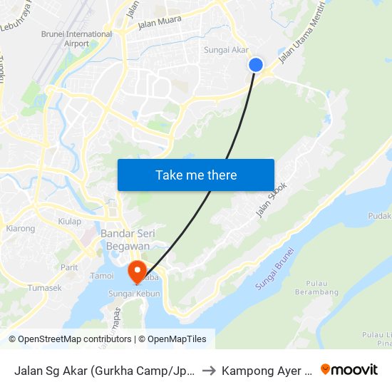 Jalan Sg Akar (Gurkha Camp/Jpd Sg Akar) to Kampong Ayer Brunei map