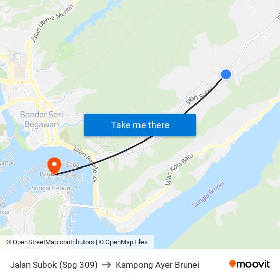 Jalan Subok (Spg 309) to Kampong Ayer Brunei map