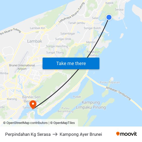 Perpindahan Kg Serasa to Kampong Ayer Brunei map