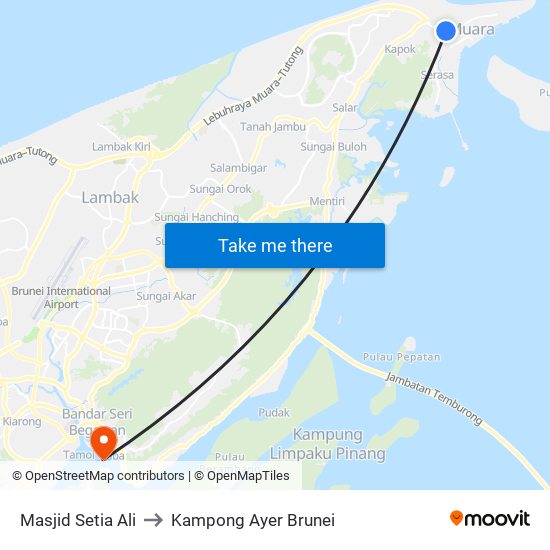 Masjid Setia Ali to Kampong Ayer Brunei map