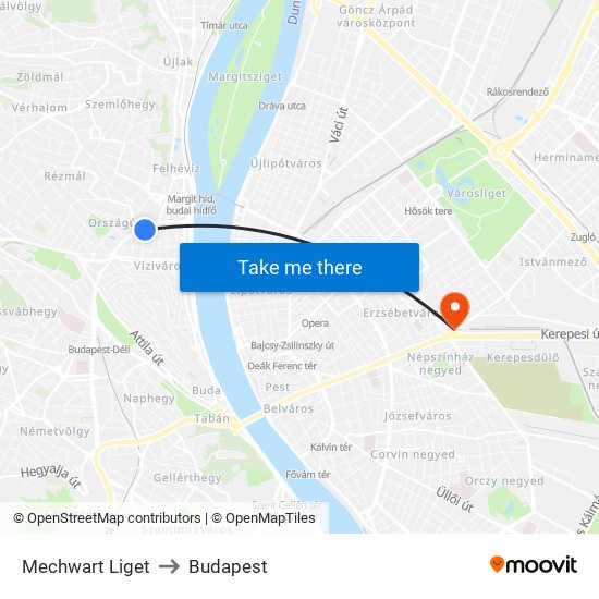 Mechwart Liget to Budapest map