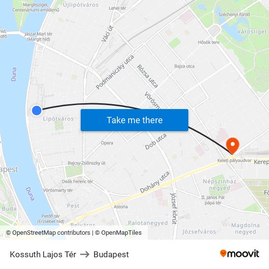 Kossuth Lajos Tér to Budapest map