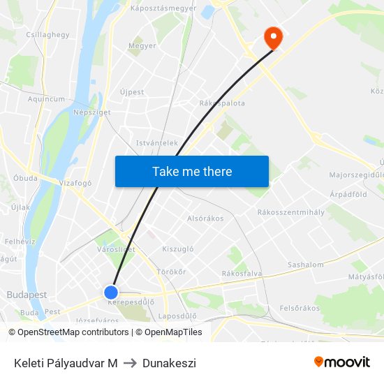 Keleti Pályaudvar M to Dunakeszi map