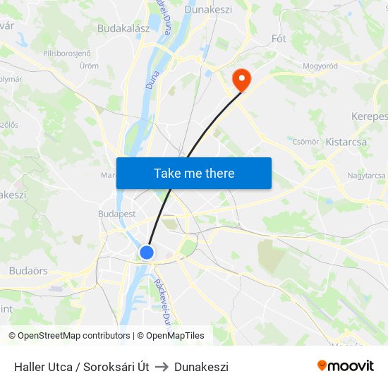 Haller Utca / Soroksári Út to Dunakeszi map