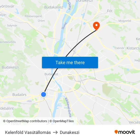 Kelenföld Vasútállomás to Dunakeszi map
