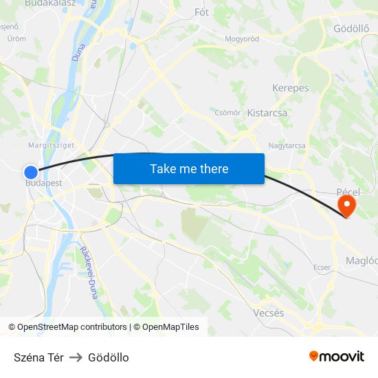 Széna Tér to Gödöllo map