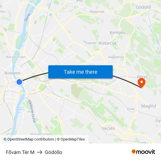 Fővám Tér M to Gödöllo map