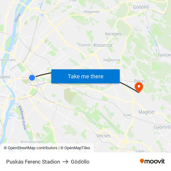 Puskás Ferenc Stadion to Gödöllo map