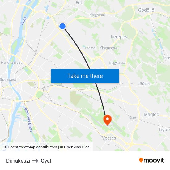 Dunakeszi to Gyál map
