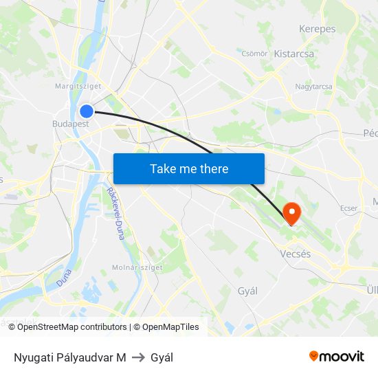 Nyugati Pályaudvar M to Gyál map