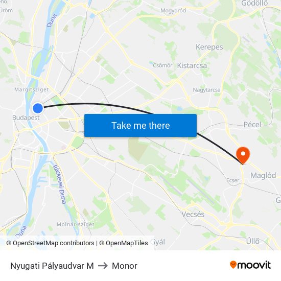 Nyugati Pályaudvar M to Monor map