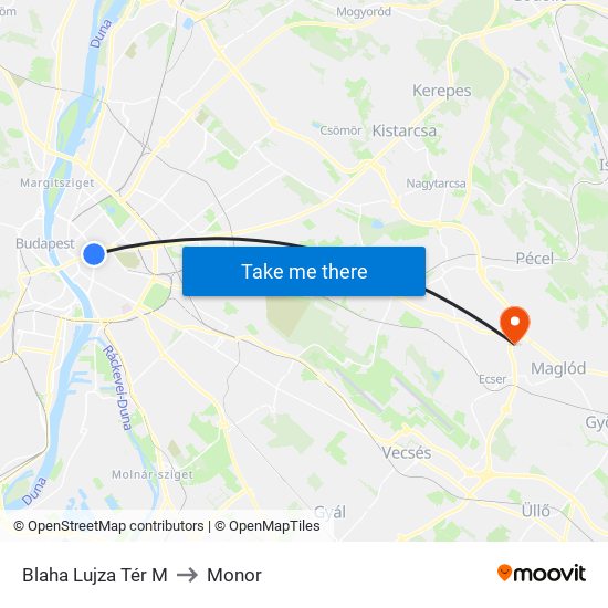 Blaha Lujza Tér M to Monor map