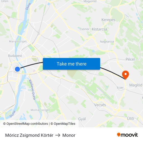 Móricz Zsigmond Körtér to Monor map