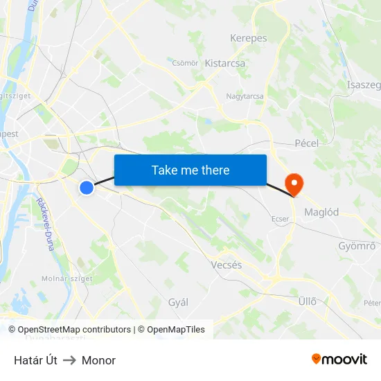 Határ Út to Monor map