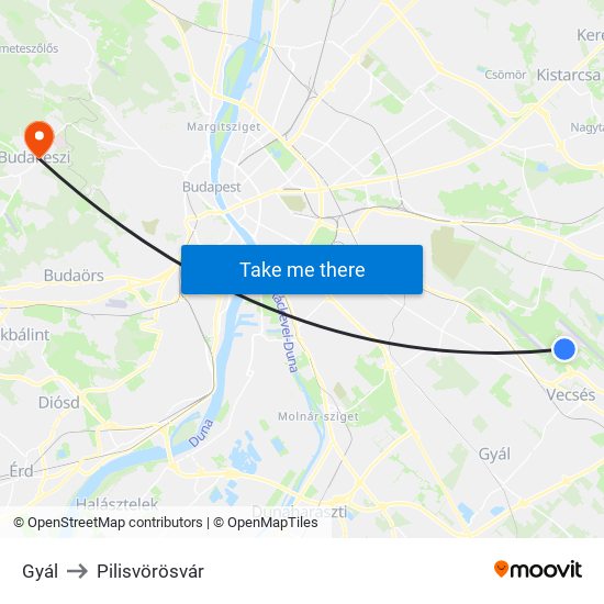 Gyál to Pilisvörösvár map