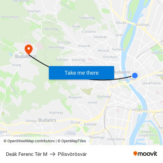 Deák Ferenc Tér M to Pilisvörösvár map