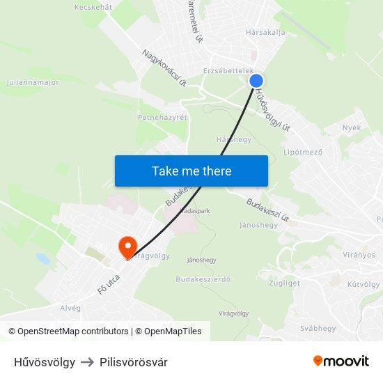 Hűvösvölgy to Pilisvörösvár map