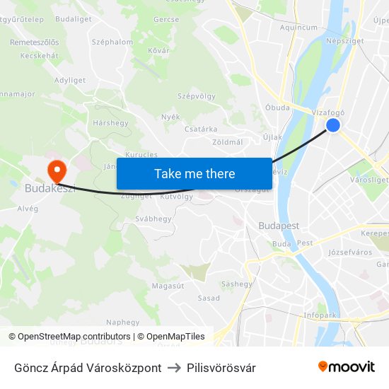 Göncz Árpád Városközpont to Pilisvörösvár map