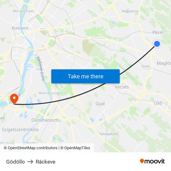 Gödöllo to Ráckeve map