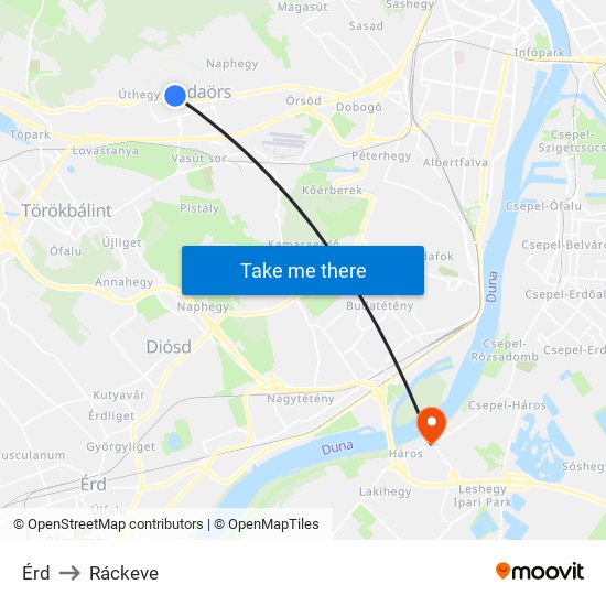 Érd to Ráckeve map