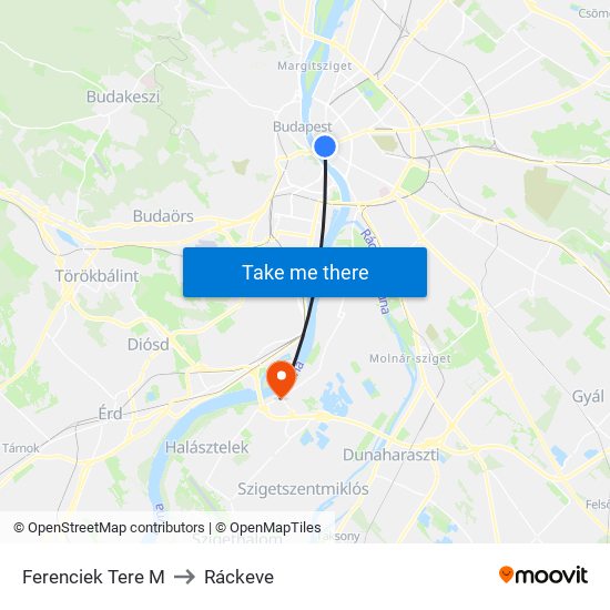 Ferenciek Tere M to Ráckeve map