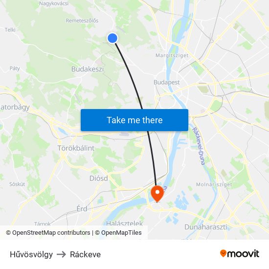 Hűvösvölgy to Ráckeve map