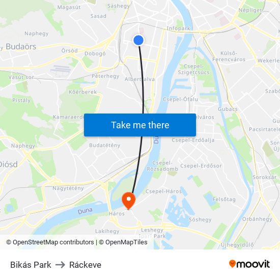 Bikás Park to Ráckeve map