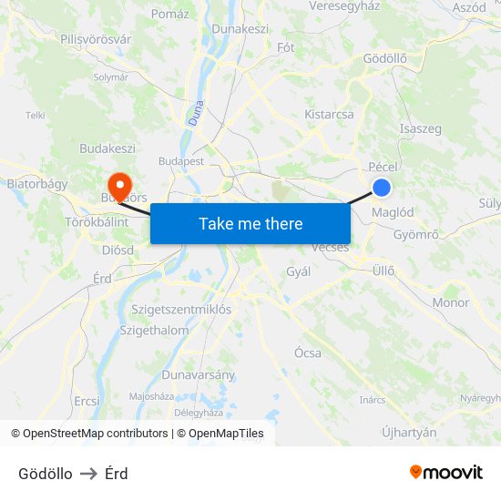 Gödöllo to Érd map