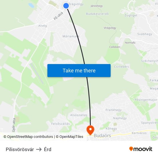 Pilisvörösvár to Érd map