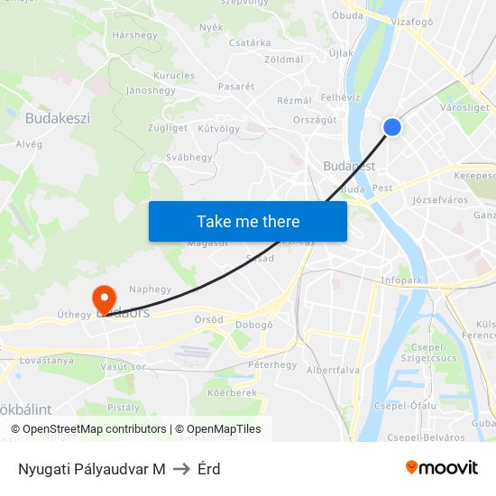 Nyugati Pályaudvar M to Érd map