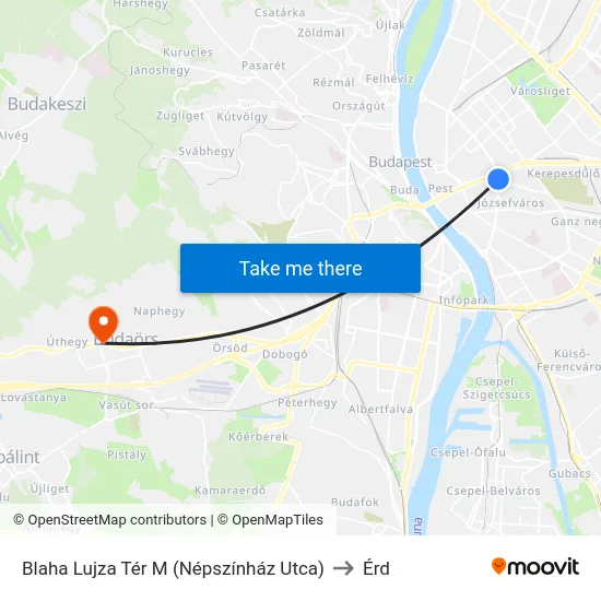 Blaha Lujza Tér M (Népszínház Utca) to Érd map