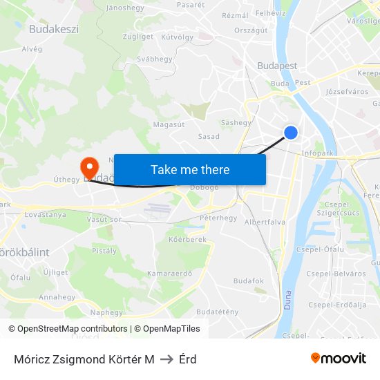 Móricz Zsigmond Körtér M to Érd map