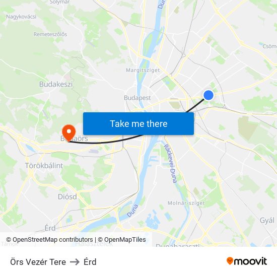Örs Vezér Tere to Érd map