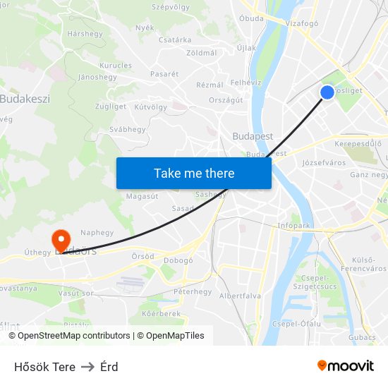 Hősök Tere to Érd map