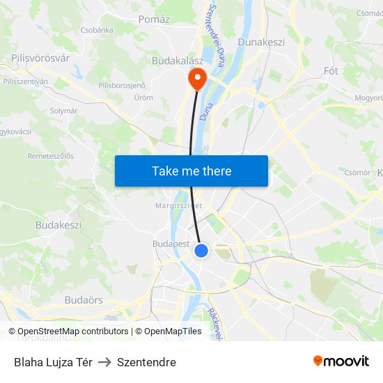 Blaha Lujza Tér to Szentendre map