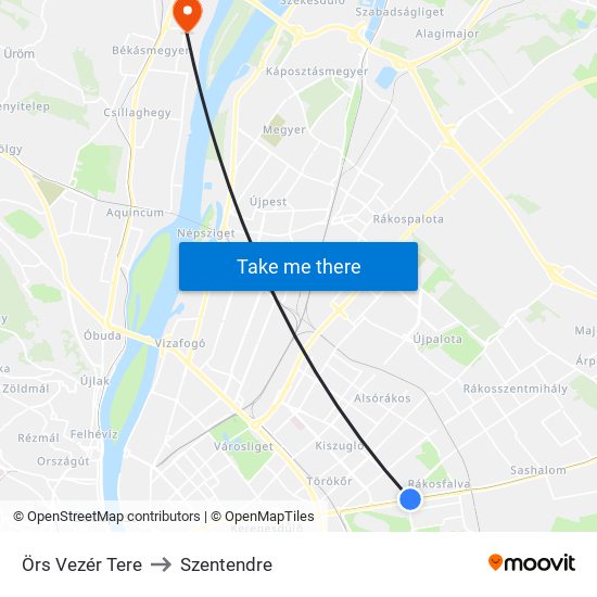 Örs Vezér Tere to Szentendre map