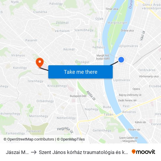 Jászai Mari Tér to Szent János kórház traumatológia és kézsebészeti centrum map