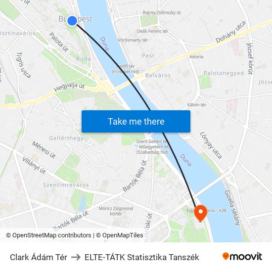 Clark Ádám Tér to ELTE-TÁTK Statisztika Tanszék map