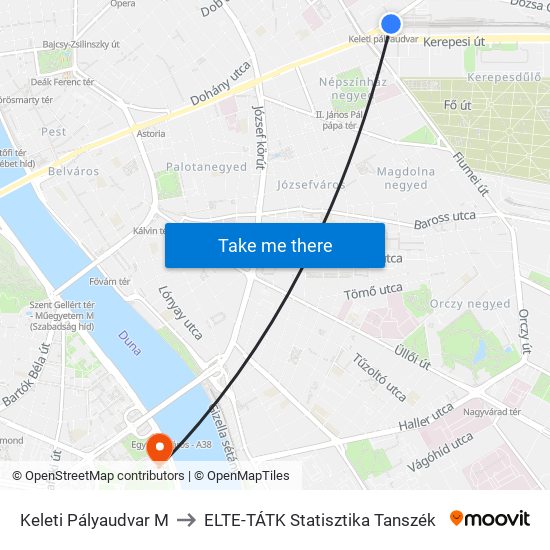 Keleti Pályaudvar M to ELTE-TÁTK Statisztika Tanszék map