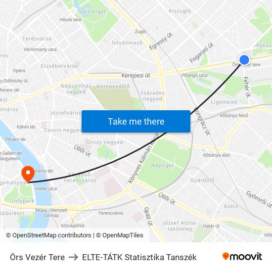 Örs Vezér Tere to ELTE-TÁTK Statisztika Tanszék map