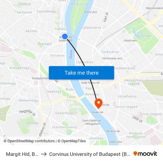 Margit Híd, Budai Hídfő H to Corvinus University of Budapest (Budapesti Corvinus Egyetem) map