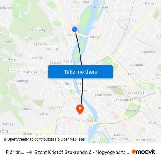 Flórián Tér to Szent Kristóf Szakrendelő - Nőgyógyászat (Ultrahang) map