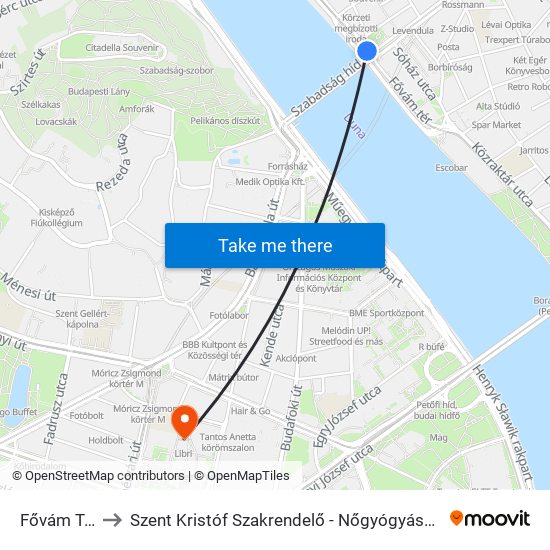 Fővám Tér M to Szent Kristóf Szakrendelő - Nőgyógyászat (Ultrahang) map