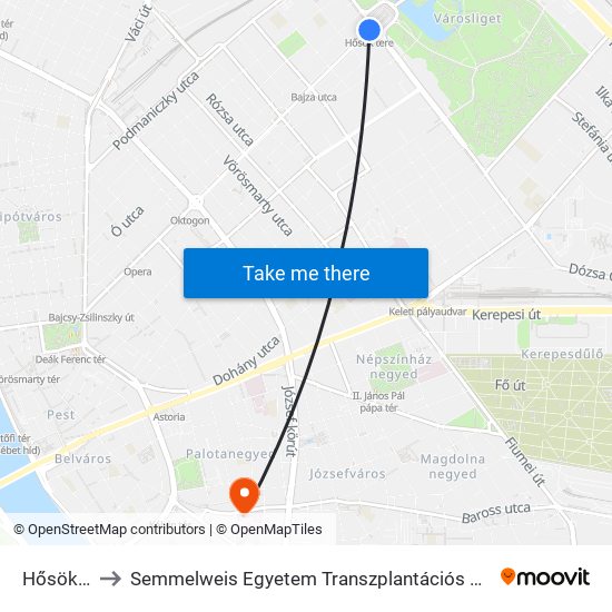 Hősök Tere to Semmelweis Egyetem Transzplantációs és Sebészeti Klinika map