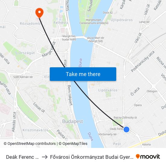 Deák Ferenc Tér M to Fővárosi Önkormányzat Budai Gyermekkórház map