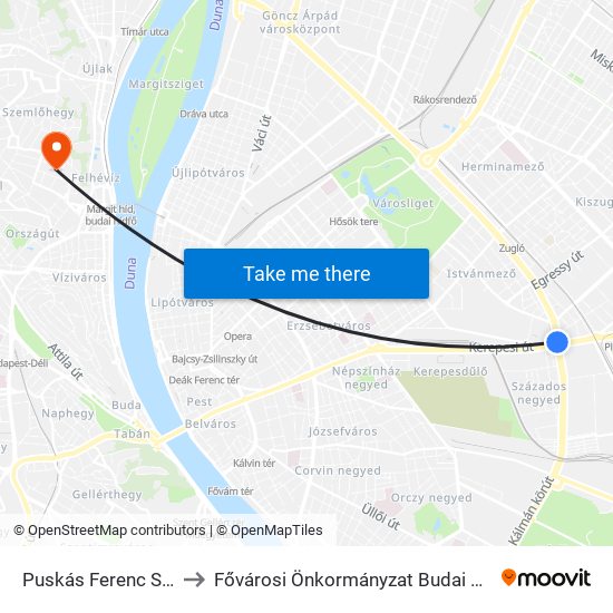 Puskás Ferenc Stadion M to Fővárosi Önkormányzat Budai Gyermekkórház map