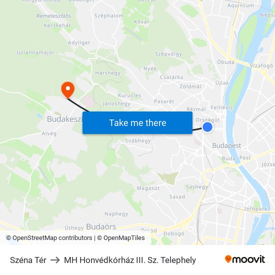 Széna Tér to MH Honvédkórház III. Sz. Telephely map